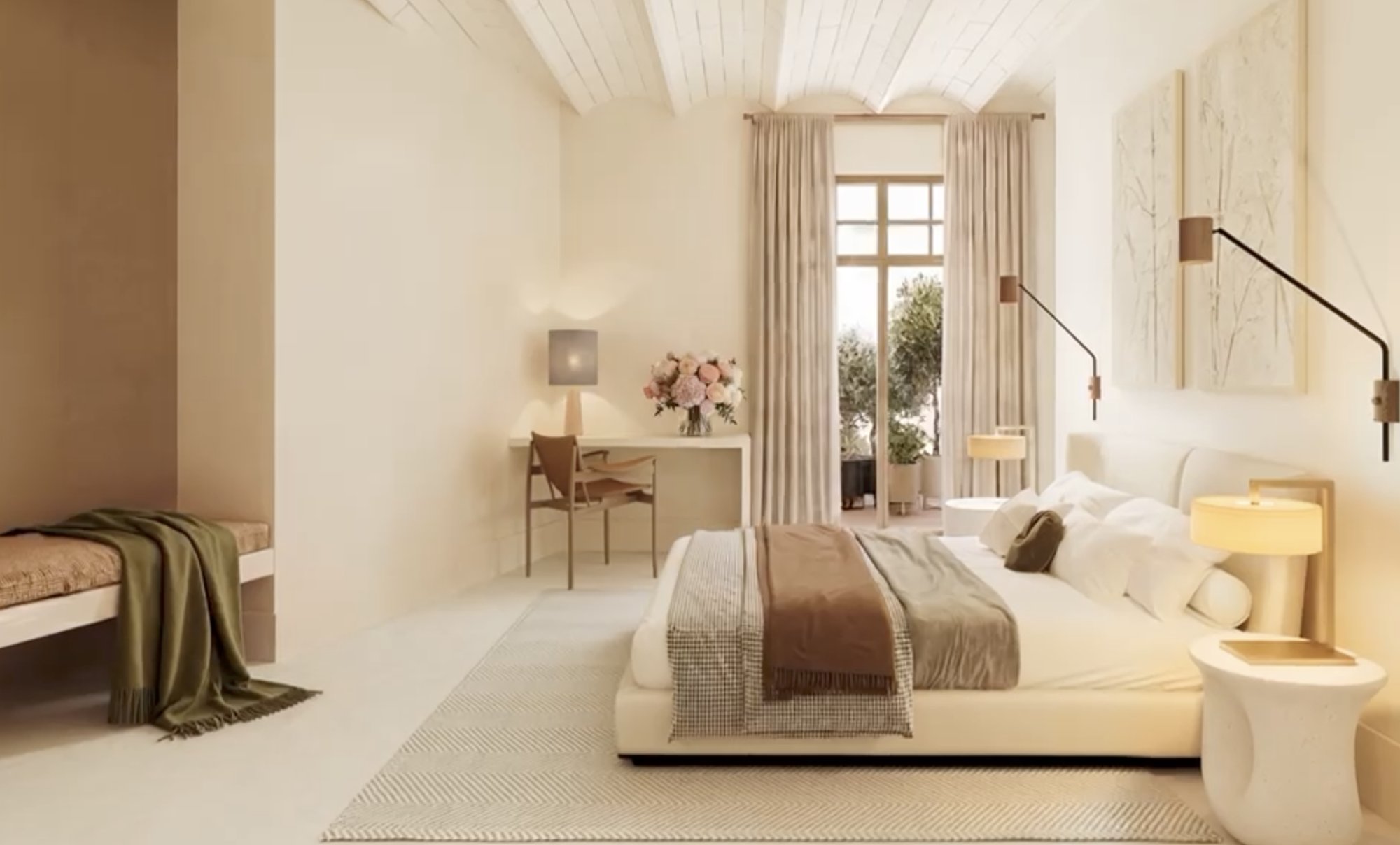 Dormitorio con volta catalana de la vivienda del Eixample de Barcelona