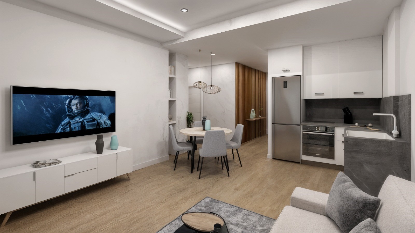Salón reformado de una vivienda del residencial en El Campello